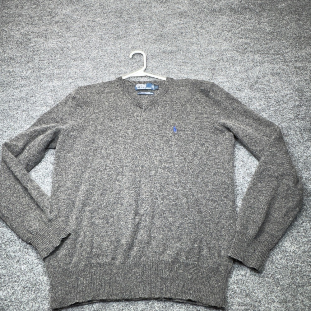 Polo Ralph Lauren Mens Large Lambswool Distressed V-Neck Sweater Grunge Punk